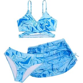 SOLY HUX Girl's 3 Piece Allover Print Criss Cross Wrap Bikini Sets Swimsuit Bathing Suit with Beach Skirt