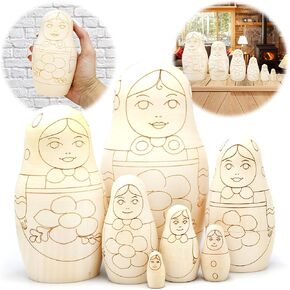 AEVVV Unfinished Nesting Dolls Blank Set of 7 pcs - Wooden Crafts to Paint Your Own Matryoshka - Blank Russian Nesting Dolls Unpainted - Russian Dolls Blank