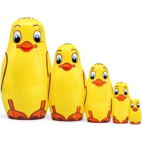 Ducklings Nesting Dolls Set 5 pcs - Wooden Mother Duck and Ducklings – Matryoshka Dolls