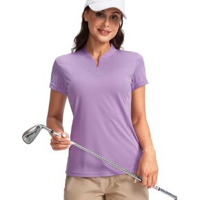 قميص جولف نسائي من SANTINY بسحاب Dri-fit بأكمام قصيرة وقمصان بولو UPF50+ قمصان جولف للتنس للنساء للعمل الكاجوال (Lavender_XL) in Kuwait