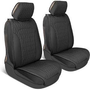 MotorBox Car Seat Covers – DiamondLux Edition Premium Faux Leather Black Seat Protectors – Double Cross Stitched Cushioned Automotive Accessories for Trucks, SUVs, Cars – Front Seat Set