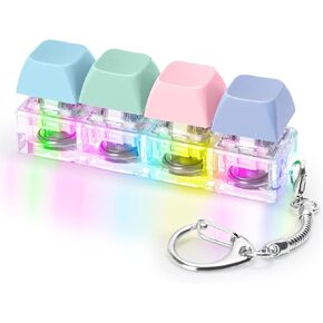 Keyboard Fidget Toys Adults Fidget Keyboard Clicker with LED Light Keychain Sensory Toys for Anxiety Stress Relief (Macaron2, 4 in 1)