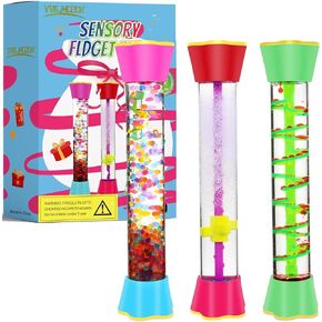 Sensory Fidget Tubes Set - Calming Toys for Kids - with Glitter Bottle, Gravity Spinner, Bubble Drop Spiral Hourglass - Promotes Calmness & Independent Play (Single Pack, 1)