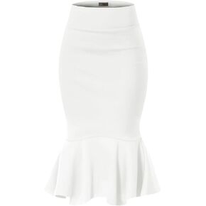 Hybrid & Company Womens Premium Nylon Ponte Stretch Office Fishtail Pencil Skirt High Waist Made in The USA Below Knee