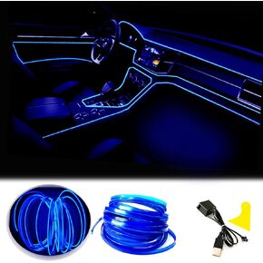 Maxlaxer El Wire Blue Interior Car LED Strip Lights, 5M Neon Wire USB 5V with Fuse Protection for Automotive Car Interior Decoration with 6mm Sewing Edge