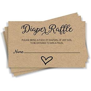 All Ewired Up 50 Gender Neutral Kraft Baby Shower Diaper Raffle Tickets, Lottery Insert Cards for Heart Baby Shower Invitations Supplies Games for Baby Gender Tickets (50-Cards)