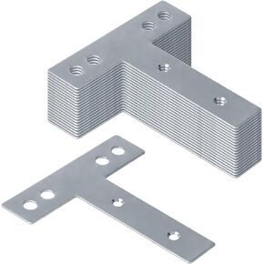 20 Pack T Shape Mending Plate, 5 x 5-1/8 inch Galvanized Steel Corner Stealth Speed Brace Brackets, Fixing Joint Tie Structure Connector, Heavy T Straps for Timber Wood Repair Thickness 1.8 mm