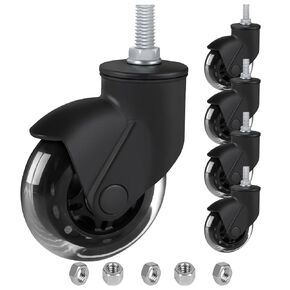 3" Office Chair Wheels Replacement with Threaded Stem 3/8"-16x1 Heavy Duty Set of 5, Screw in Rubber Caster Wheels, Desk Chair Casters, Safe for Wood Floor, Tile and Carpets with Nuts