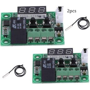 FainWan 2pcs W1209 12V DC Digital Temperature Controller Board Micro Thermostat -50-110°C Electronic Module Switch with 10A One-Channel Relay and Waterproof Compatible with Ar-duino Rasp-Berry Pi
