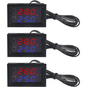 DWEII 3PCS DC 12V Electronic Temperature Controller Programmable -50 to 110 Degree Celsius Heating/ Cooling Thermostat Control Switch Module NTC Waterproof Sensor Probe Dual Color LED Display Monitor