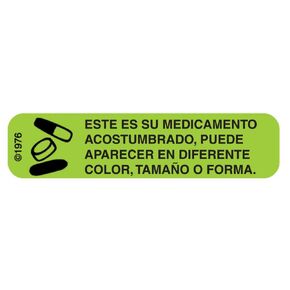 Pharmex HG-61 "ESTE ES SU MEDICAMENTO" Permanent Paper Label, 1 9/16" x 3/8", Green, Pack of 1000