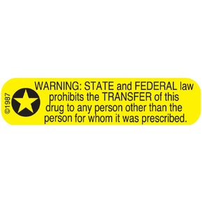 Pharmex 1-337 "Warning State and" Permanent Paper Label, 1 9/16" x 3/8", Yellow, Pack of 1000