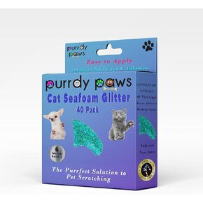 Purrdy Paws 6 Month Supply Soft Nail Caps for Cats Seafoam Glitter Small - Extra Adhesives