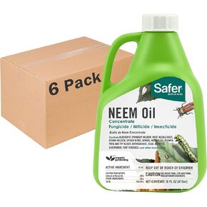 Safer Brand 5182-6 Neem Oil Concentrate Insecticide, Miticide, Fungicide for Plants - Kills Insects and Mites and Controls Fungal Disease - OMRI Listed for Organic Use - 6 Pack