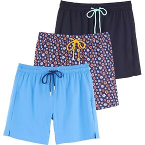 Real Essentials 3 Pack: Men's 7" 2 in 1 Swim Trunks with Compression Liner - Quick Dry Bathing Suit with Back Pocket