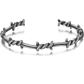 tqyzkh Cuff Bracelets for Men Women Gifts Barbed Wire Bracelet Bangle Thorn Line Geometric Twisted Titanium Steel Open Cuff Twist Bracelet Jewelry Bangles