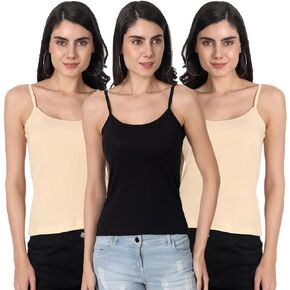 Aimly Cotton Short Length Slips Camisole Spaghetti Straps Tank Top for Women Pack of 3
