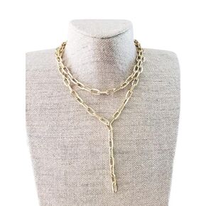 Gold Link Chain Paperclip Lariat Necklace Double Layer Stainless Steel