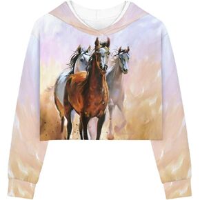 Hinthetall Kids Girls Crop Top Hoodie 5-14 Fashion Cropped Sweatshirts Casual Long Sleeve Pullover Shirt