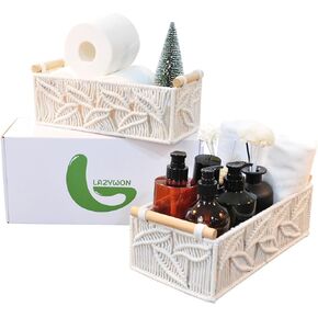 Toilet Paper Basket for Bathroom, Set of 2 Boho Toilet Paper Holder for Back of Toilet Tank Top Countertop Entryway Bedroom Decorative Gift Baskets Small Woven Organizer Storage Bins for Organizing