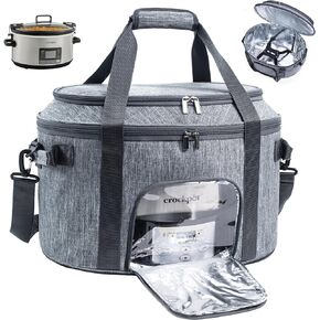 Double-Layer Slow Cooker Carrying Bag for 6-8 Quart CrockPot and Hamlton Beach Slow Cooker, Travel Bag with Lid Fastener for Crock-pot, Portable Carrier Case Slow Cooker Bag with See-thought Window
