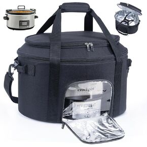 Double-Layer Slow Cooker Carrying Bag for 6-8 Quart CrockPot and Hamlton Beach Slow Cooker, Travel Bag with Lid Fastener for Crock-pot, Portable Carrier Case Slow Cooker Bag with See-thought Window