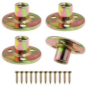 Heyous 4PCS 3/8Inch-16 Colour Zinc Carbon Steel Round Base Screw in T Nut Furniture Hardware Insert Internal Threaded T Nut for Indoor and Outdoor Household Appliance and Furniture