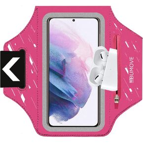 BUMOVE Running Armband with Airpods Bag for Samsung Galaxy S24, S23, S22,S21,Zipper Slot Car Key Holder, Workouts Sports Phone Arm Band (Grey)
