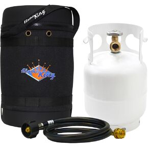 مجموعة أدوات نقل الغاز Flame King - حقيبة حمل واقية معزولة، خزان بروبان سعة 5 رطل وخرطوم محول للتخييم والمغامرات الخارجية، أسود/أبيض in Kuwait