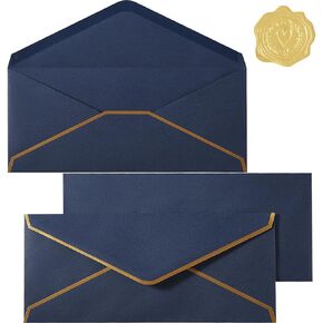 30 Pack Thick #10 Business Envelopes with Gold Border, 4 1/8 x 9 1/2 Thick Paper Standard Envelopes with Stickers for Office, Checks, Letter Mailing, Invoices (Black)