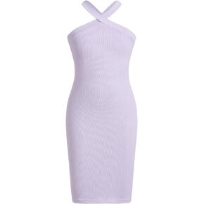 Floerns Girl's Criss Cross Halter Ribbed Knit Sleeveless Pencil Bodycon Dress