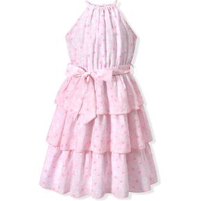 Little Girls Summer Adjustable Halter Neck Dress Sleeveless A-Line Dress Size 4-12 Years