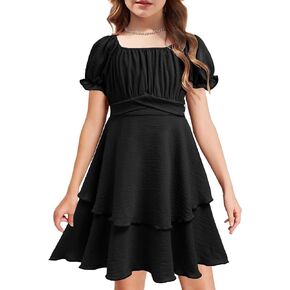 Arshiner Girls Dress Summer Off Shoulder Puff Sleeve Ruffle Tiered Layer Party Dresses