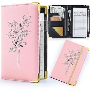 Lemmeko Server Books for Waitress, PU Leather Server Book with Zipper Pockets, Flower Pattern Waitress Book with Pen Holder Fit Server Apron Check Presenters for Restaurants