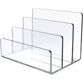 Jucoan Clear Acrylic File Holder, 3 Sections Vertical Desktop Organizer, 9 x 6.5 x 6.5 Inch Office File Sorter Stand Rack for Documents Letter Book