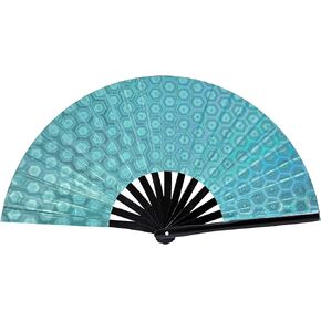 Gionforsy Folding Fan Large Rave Foldable Hand Fans Bright Color Shiny Decorative Folding Hand Fan (Blue)