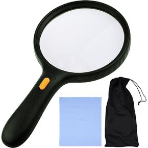KARE and Kind Extra Large 3 LED Handheld Magnifying Glass with Dual Glass - Magnifier for Senior Reading, Hobbies and Crafts, Computer Repair and Jewelry Loupe (1.8X 138 mm, 5X 25 mm)
