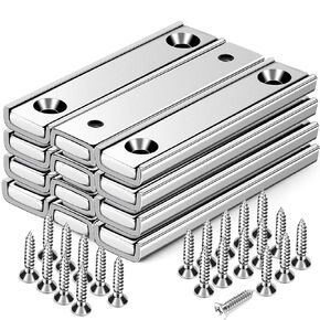 Strong Neodymium Rectangular Pot Magnets with Counter Bore, 70LBS(32 KG) Pulling Force Countersunk Hole Magnets with Mounting Screws - 60x13.5x5mm, Pack of 4