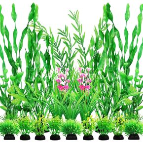 QUOZUO Green Fish Tank Decor Aquarium Plants, 25pcs Fish Tank Decorations Plants, Fish Tank Accessories, Aquarium Decor Artificial Plants, Small to Large