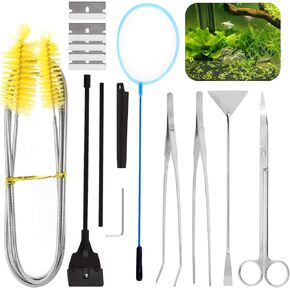 Rustark 13Pcs Aquarium Aquascape Tools Kit Stainless Steel Aquarium Plant Tools Aquarium Tweezers Scissors Scraper Sand Spatula for Aquarium Tank Fish Tank