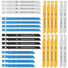 28PCS U-Shank Jig Saw Blade Set, Jigsaw Blades Set for Wood Plastic Metal Cutting, HCS/HSS Jig Saw Blades Fit Most U Shank Jigsaws, Compatible with Bosch DEWALT SKIL Black and Decker
