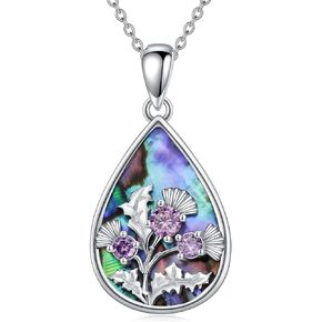MISTBEE Scottish Thistle Necklace Sterling Sliver Scottish Abalone Shell Pendant Necklace Scottish Jewelry Gifts for Women Girls