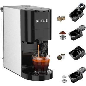 KOTLIE Espresso Machine,Set volume freely,4 in 1 Single Serve Coffee Maker for Nespresso original/K cup/Coffee Powder/illy 44mm ESE coffee,19Bar Espresso Maker