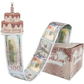 صندوق هدايا عيد ميلاد سعيد مع ملصقات DIY لأي عمر - صندوق هدايا نقدي لحفلات أعياد الميلاد باللون الوردي مع بطاقة سحب للنساء والفتيات in Kuwait