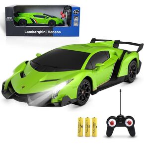 Officially Licensed Lamborghini Remote Control Car, 1:24 Scale Lambo VENENO Model Cars with LED, Lamborghini Toy Car RC Cars Christmas Birthday Gift for Boys Age 3 4-7 8-12 Year Old Kids Toys (Green)