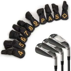 10pcs /Set Black Hybrid Iron Head Covers Protector with Large Gold No.