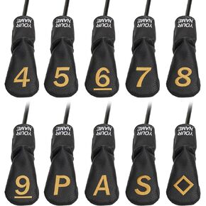 10pcs /Set Black Hybrid Iron Head Covers Protector with Large Gold No.