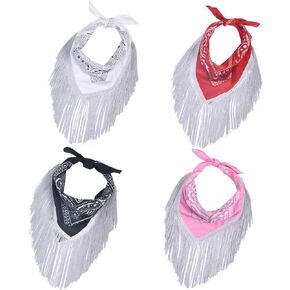 OPDENK 4 Pieces Women Fringed Bandana Cowgirl Bachelorette Bandanas With Tassel for Disco Party Carnivals Music Festivals