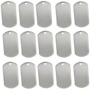 TinaWood 100PCS Blank Bulk Dog Tags for Stamping/Engraving Shiny Stainless Steel Military Rolled Edge Backing Dog Tags for Dogs Engraved