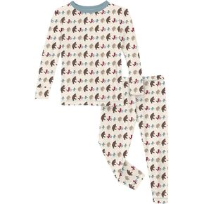 KicKee Print Pajama Set with Long Sleeve Tee, Baby to Kid Super Soft Fitted Pajamas